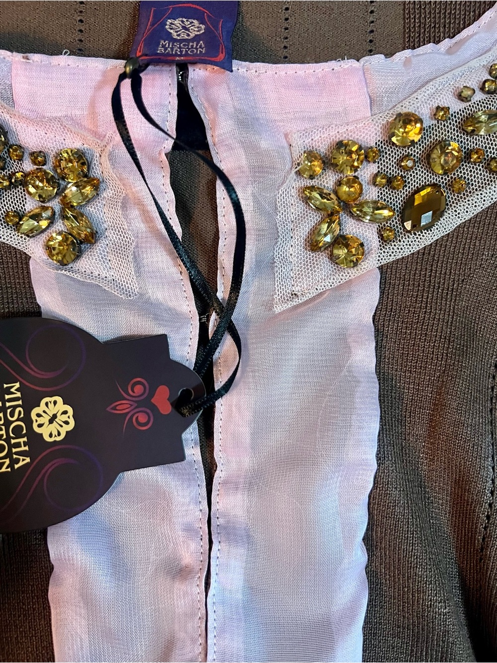 Mischa Barton Chloe Cardigan / Jeweled Collar / Boho Coquette / Cotton / NEW - Picture 7 of 7